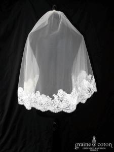 Pronovias - Voile court en tulle ivoire bordé de dentelle