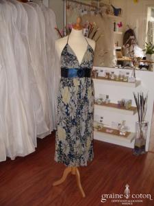 Alain Manoukian - Robe légère mi-longue ivoire et bleu pétrole