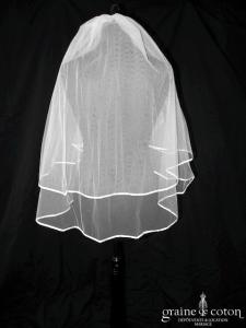 Voile court en tulle ivoire bordé d'un biais de satin