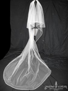 Bianco Evento - Voile double long de 300 cm en tulle ivoire bordé de satin
