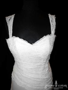 Lambert Créations - Robe en mousseline et drapé de dentelle ivoire