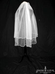 Voile mi long en tulle ivoire bordé d'un biais de satin
