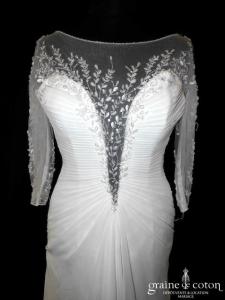 Cosmobella - Robe sirène fluide en mousseline et dentelle ivoire clair