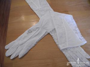 Warmeiv - Gants long en dentelle et coton ivoire avec noeud
