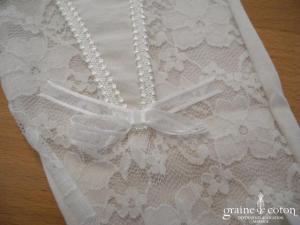 Warmeiv - Gants long en dentelle et coton ivoire avec noeud