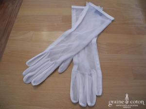 Roeckl - Gants mi longs en cuir et tulle ivoire
