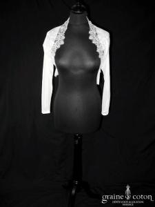 Bianco Evento - Boléro en tulle strech et fine dentelle, manches longues