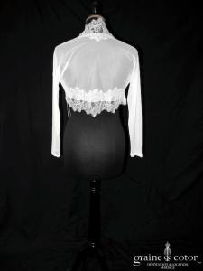 Bianco Evento - Boléro en tulle strech et fine dentelle, manches longues