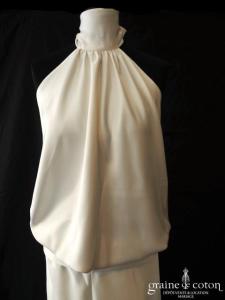 Lambert Création - Ensemble pantalon et top dos nu en satin ivoire