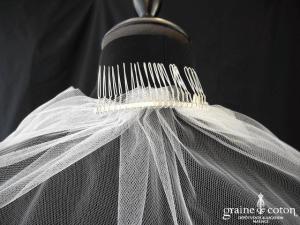 BHLDN - Voile mi long en tulle ivoire bordé de dentelle