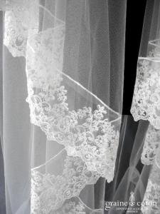 Organse - Voile long de 3 mètres en tulle ivoire clair bordé de dentelle brodée ivoire