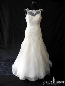 Tiphany - Robe en tulle drapé et dentelle brodée ivoire