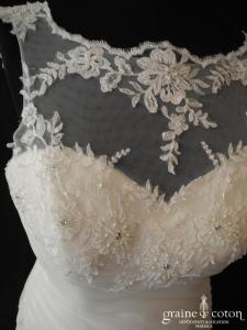 Tiphany - Robe en tulle drapé et dentelle brodée ivoire