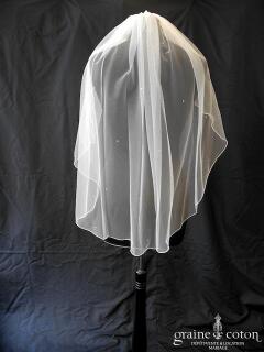 Bianco Evento - Voile simple mi long soft tulle ivoire avec strass Swarovski