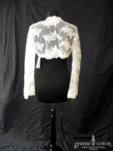 Bianco Evento - Boléro manches longues en dentelle brodée ivoire