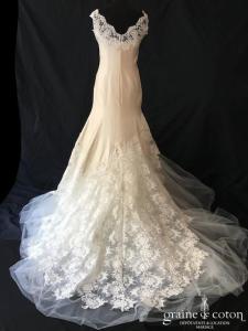 Cymbeline - Robe sirène en mikado de soie et dentelle de Calais ivoire