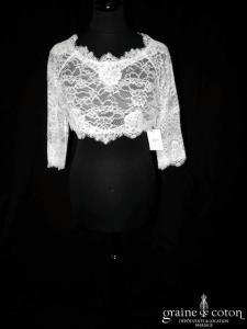 Bianco Evento - Boléro court à manches 3/4 en fine dentelle ivoire