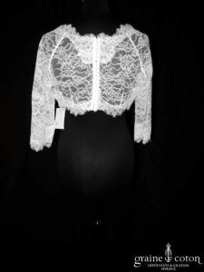 Bianco Evento - Boléro court à manches 3/4 en fine dentelle ivoire