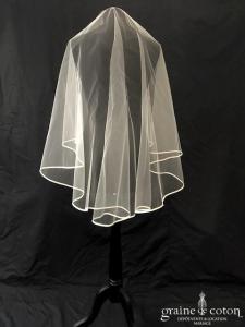 Cymbeline - Voile court en tulle ivoire bordé d'un biais de satin
