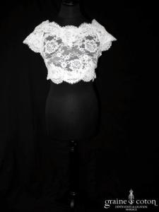 Bianco Evento - Boléro court à manches courtes en dentelle de Calais ivoire