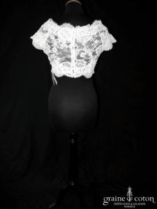 Bianco Evento - Boléro court à manches courtes en dentelle de Calais ivoire