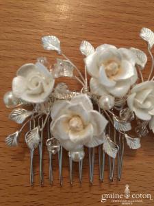 Bianco Evento - Peigne fleurs ivoires et strass
