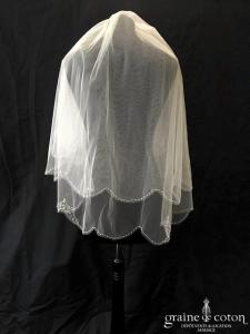 Hervé Mariage - Voile court en tulle ivoire clair bordé de perles transparentes