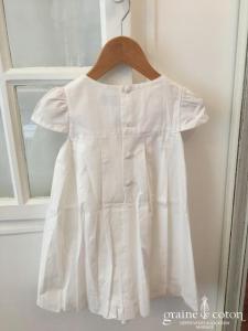 Hibiscus - Robe demoiselle d'honneur petite fille à manches ballon blanche et fleurs en coton boutons bleus marine