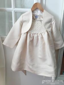 Hibiscus - Robe demoiselle d'honneur petite fille à smocks ivoire avec boléro