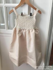Hibiscus - Robe demoiselle d'honneur petite fille à smocks ivoire avec boléro
