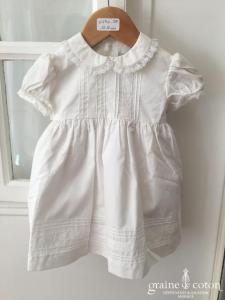 Hibiscus - Robe demoiselle d'honneur petite fille en coton blanc manches courtes ballon avec bloomer