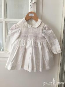 Hibiscus - Robe demoiselle d'honneur petite fille en coton blanc manches longues avec bloomer