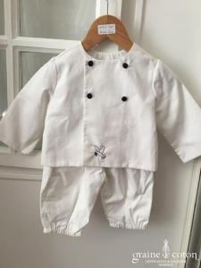 Hibiscus - Ensemble petit garçon blanc et broderies marine