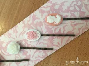 Création américaine - Lot de 5 pics à cheveux roses et ivoires