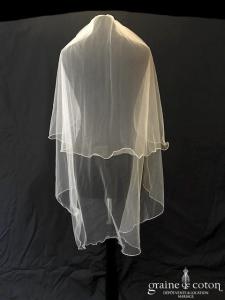 Voile mi long en tulle ivoire clair surjeté