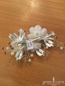Bianco Evento - Coiffe pince fleur en organza ivoire et strass