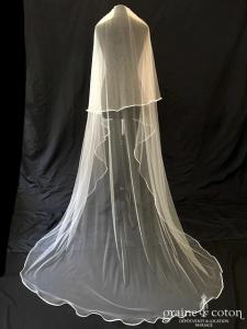 Bianco Evento - Voile double long de 220 cm en soft tulle ivoire bordé de satin