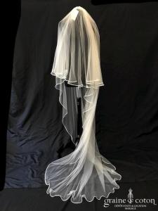 Bianco Evento - Voile double long de 220 cm en soft tulle ivoire bordé de satin