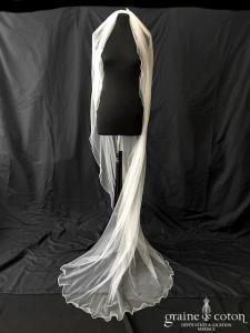Bianco Evento - Voile simple long de 220 cm en soft tulle ivoire surjeté