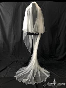 Bianco Evento - Voile double long de 220 cm en soft tulle ivoire surjeté