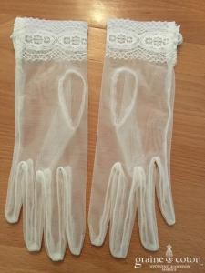 Gants courts en tulle et dentelle ivoires
