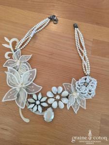 Reminiscence - Headband ou collier en perles et dentelles ivoire
