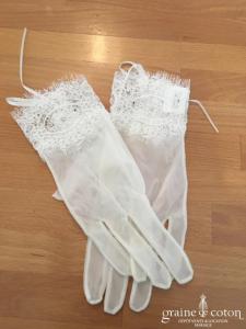 Bianco Evento - Gants courts en tulle et dentelle ivoires