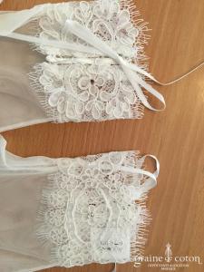 Bianco Evento - Gants courts en tulle et dentelle ivoires