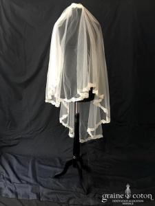 Odile Leonard - Voile mi long en tulle ivoire bordé de dentelle