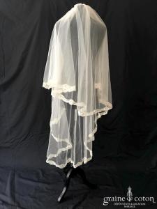 Odile Leonard - Voile mi long en tulle ivoire bordé de dentelle