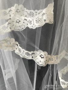 Odile Leonard - Voile mi long en tulle ivoire bordé de dentelle