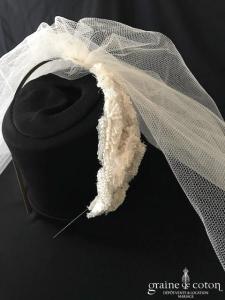 Jesus Peiro - Voile court en tulle ivoire clair brut monté sur serre tête