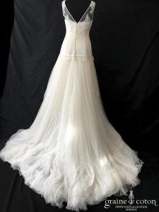 San Patrick pour Pronovias - Robe taille basse en tulle et dentelle ivoire clair