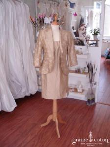 Exaltation - Tailleur robe en soie sauvage caramel